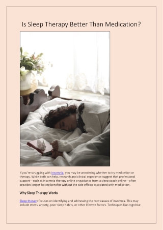 Is Sleep Therapy Better Than Medication