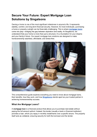 Secure Your Future Expert Mortgage Loan Solutions by Singalsons
