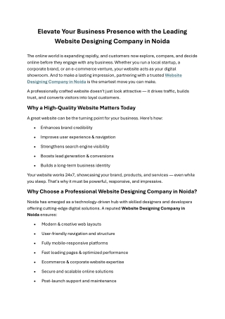 Elevate Your Business Presence with the Leading Website Designing Company in Noi