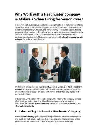 Why Work with a Headhunter Company in Malaysia When Hiring for Senior Roles