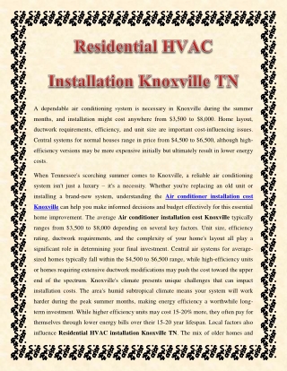 Residential HVAC Installation Knoxville TN
