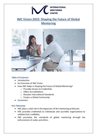 International Mentoring Center - IMC Vision 2025: Shaping Future of Global Mento