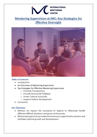 International Mentoring Center - Mentoring Supervision at IMC: Key Strategies