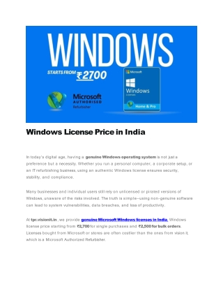 Windows License Price in India 2025 – Genuine Microsoft Licenses from ₹2,700