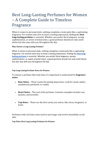 Discover the Best Long Lasting Perfume for Women