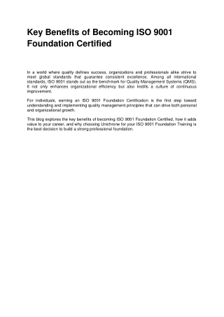 Key Benefits of Becoming ISO 9001 Foundation Certified