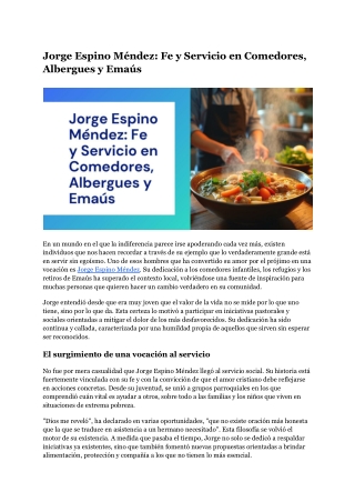 Jorge Espino Méndez_ Fe y Servicio en Comedores, Albergues y Emaús