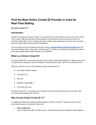 Find the Best Online Cricket ID Provider in India for Real-Time Betting