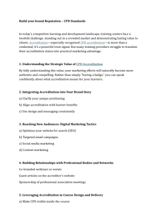 Build your brand Reputation – CPD Standards