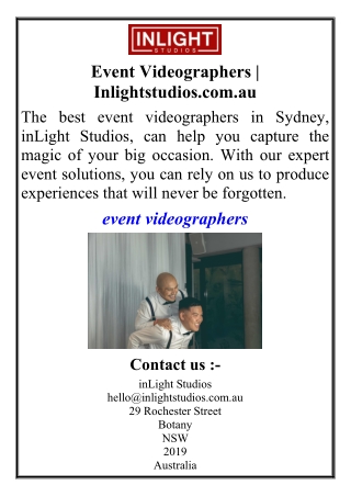 Event Videographers | Inlightstudios.com.au