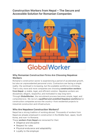 Construction Workers from Nepal – The Secure and Accessible Solution…