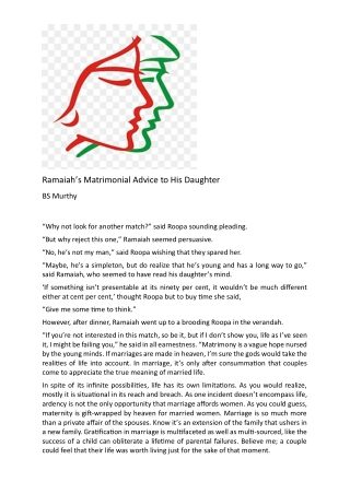 Ramaiah’s Matrimonial Advice to His Daughter