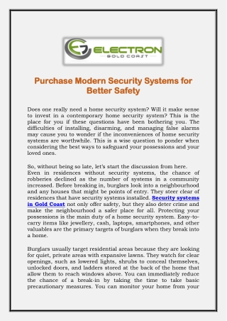 Purchase Modern Security Systems for Better Safety