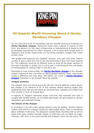 All Aspects Worth Knowing About A Harley Davidson Chopper