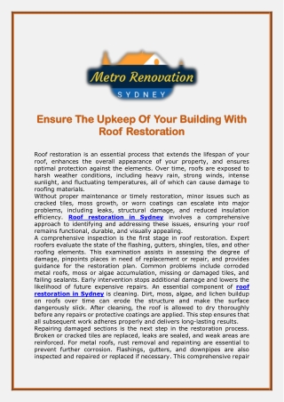 Ensure The Upkeep Of Your Building With Roof Restoration