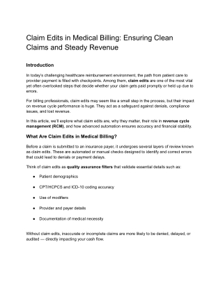 Claim Edits in Medical Billing