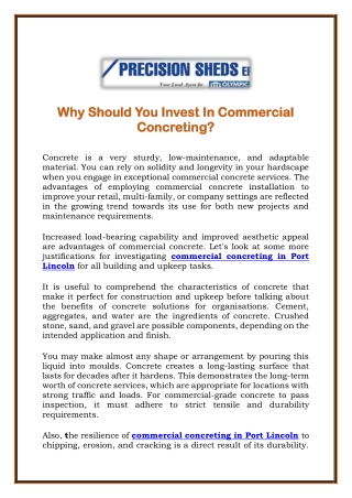 Why Should You Invest In Commercial Concreting