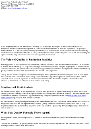 A Regional Point Of View On Why Quality Matters When Leasing Sanitation Faciliti