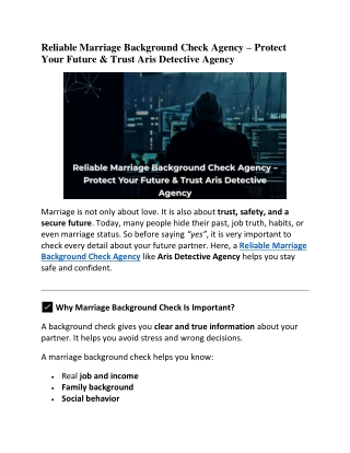 Reliable Marriage Background Check Agency – Protect Your Future & Trust Aris Detective Agency