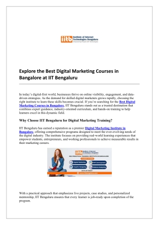 Explore the Best Digital Marketing Courses in Bangalore at IIT Bengaluru