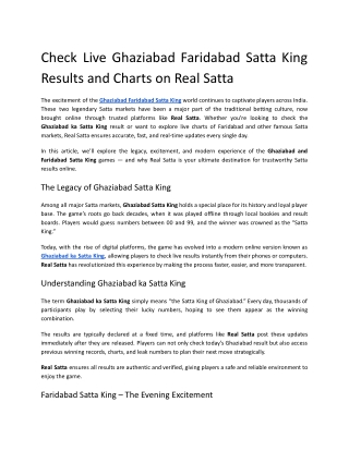 Check Live Ghaziabad Faridabad Satta King Results and Charts on Real Satta