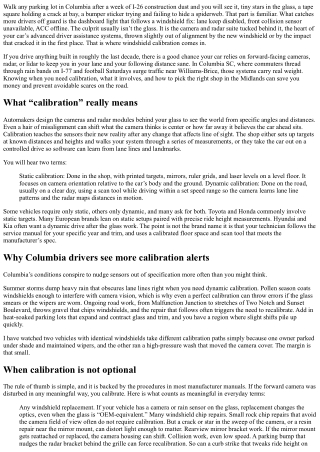 Windshield Calibration Columbia SC: When and Why You Need It