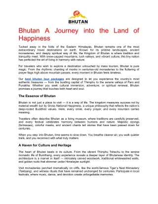 Bhutan A Journey into the Land of Happiness