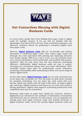 Get Contactless Sharing with Digital Business Cards