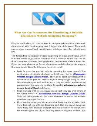 What Are the Parameters for Shortlisting A Reliable Ecommerce Website Designing Company