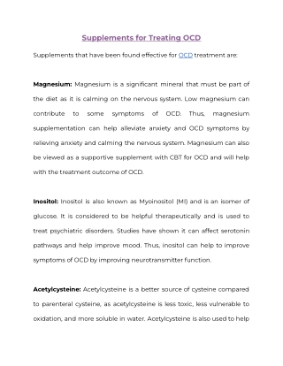 Supplements for Treating OCD
