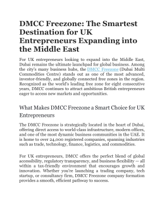DMCC Freezone The Smartest Destination for UK Entrepreneurs Expanding into the Middle East