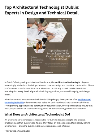Top Architectural Technologist Dublin Experts in Design and Technical Detail