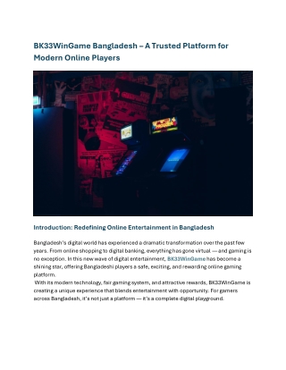 BK33WinGame Bangladesh – A Trusted Platform for Modern Onlin