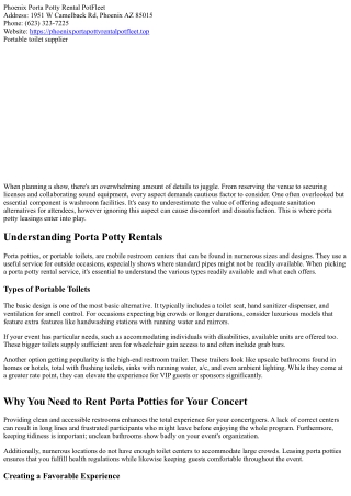 Preparation a Concert? Here's Everything You Need to Learn About Porta Potty Ren