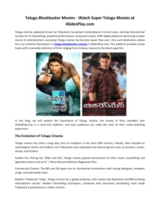 Watch Telugu Blockbuster Movies at 4SidesPlay.com