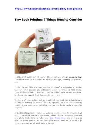 Tiny Book Printing 7 Things Need to Consider