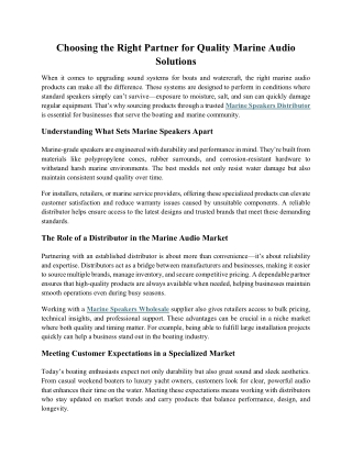 Choosing the Right Partner for Quality Marine Audio Solutions