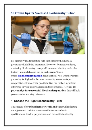 10 Proven Tips for Successful Biochemistry Tuition