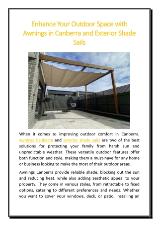 Enhance Your Outdoor Space with Awnings in Canberra and Exterior Shade Sails