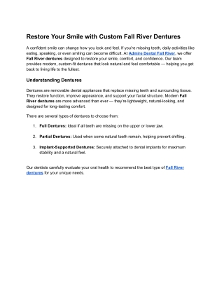 Restore Your Smile with Custom Fall River Dentures