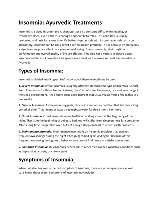 Insomnia Ayurvedic Treatments