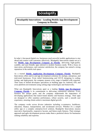 Beadaptify Innovations – Leading Mobile App Development Company in Florida