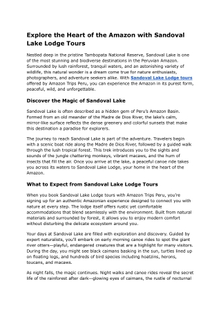 Explore the Heart of the Amazon with Sandoval Lake Lodge Tours