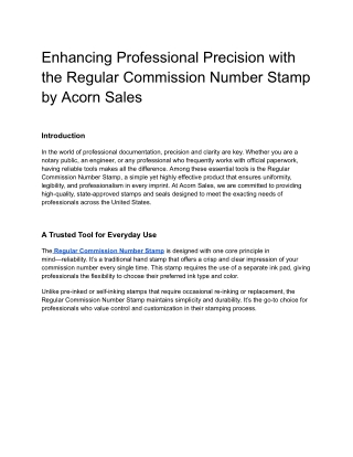 Enhancing Professional Precision with the Regular Commission Number Stamp by Acorn Sales