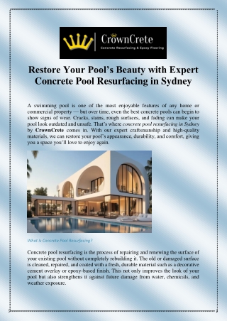 Restore Your Pool’s Beauty with Expert Concrete Pool Resurfacing in Sydney