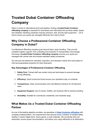 Trusted Dubai Container Offloading Company