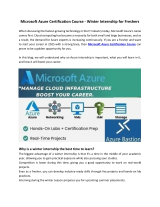 Microsoft Azure Certification Course - Winter Internship for Freshers