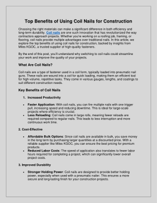 Top Benefits of Using Coil Nails for Construction