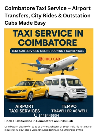 Online Cab Booking Coimbatore – Easy, Fast & Secure