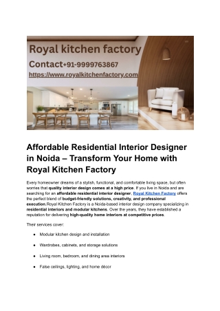 Noida’s Premier Luxury Residential Interior Designers | Royal Kitchen Factory